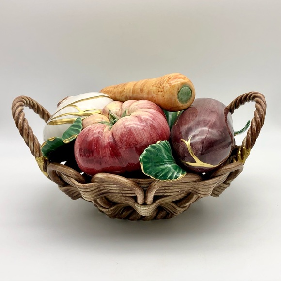 Kintsugi Italian Pottery Vegetable Basket Majolica Gold Crack Art Gift Italy MCM - Picture 16 of 16